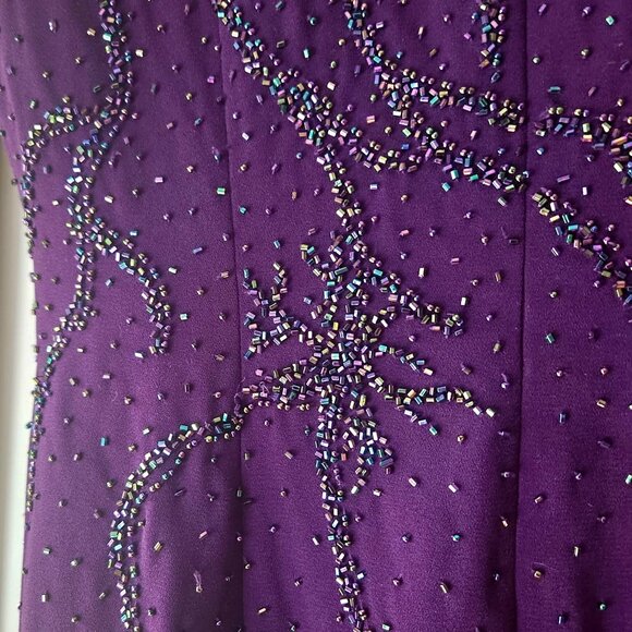 J7 - Exquisite Starburst Fully Beaded Beautiful Maxi Gown - slit in back - Picture 7 of 9